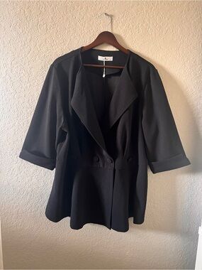 🐝Agnes Orinda Elegant Black Women's Peplum Jacket Double Breasted XL NWOT